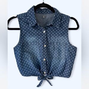 Charlotte Russe Blue Polka Dot Button Down Sleeveless Crop Top